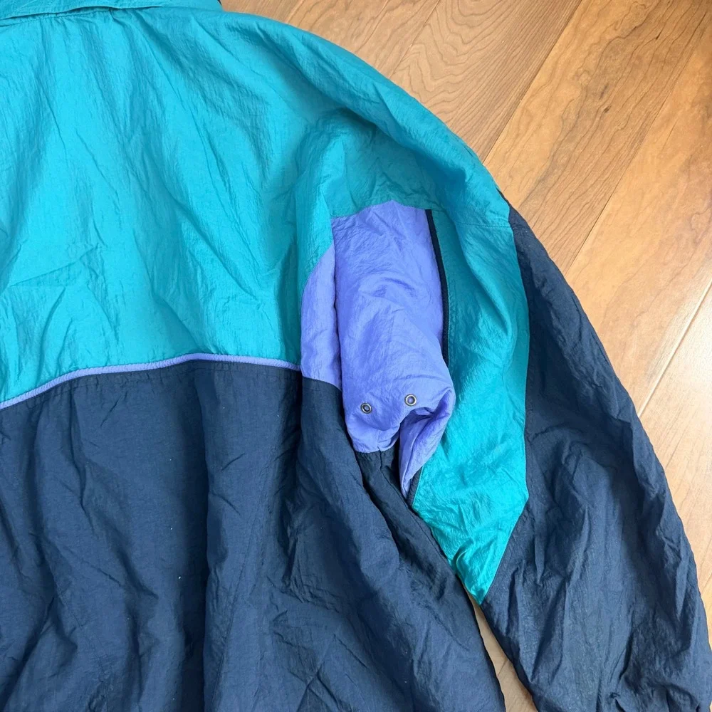 Vintage Adidas Half Zip Windbreaker XL Teal Purple 80s 90s Trefoil Jacket Y2K